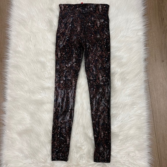 SPANX Snake Print High Waist Leggings Women S/P Shiny Metallic Athletic - Picture 4 of 5